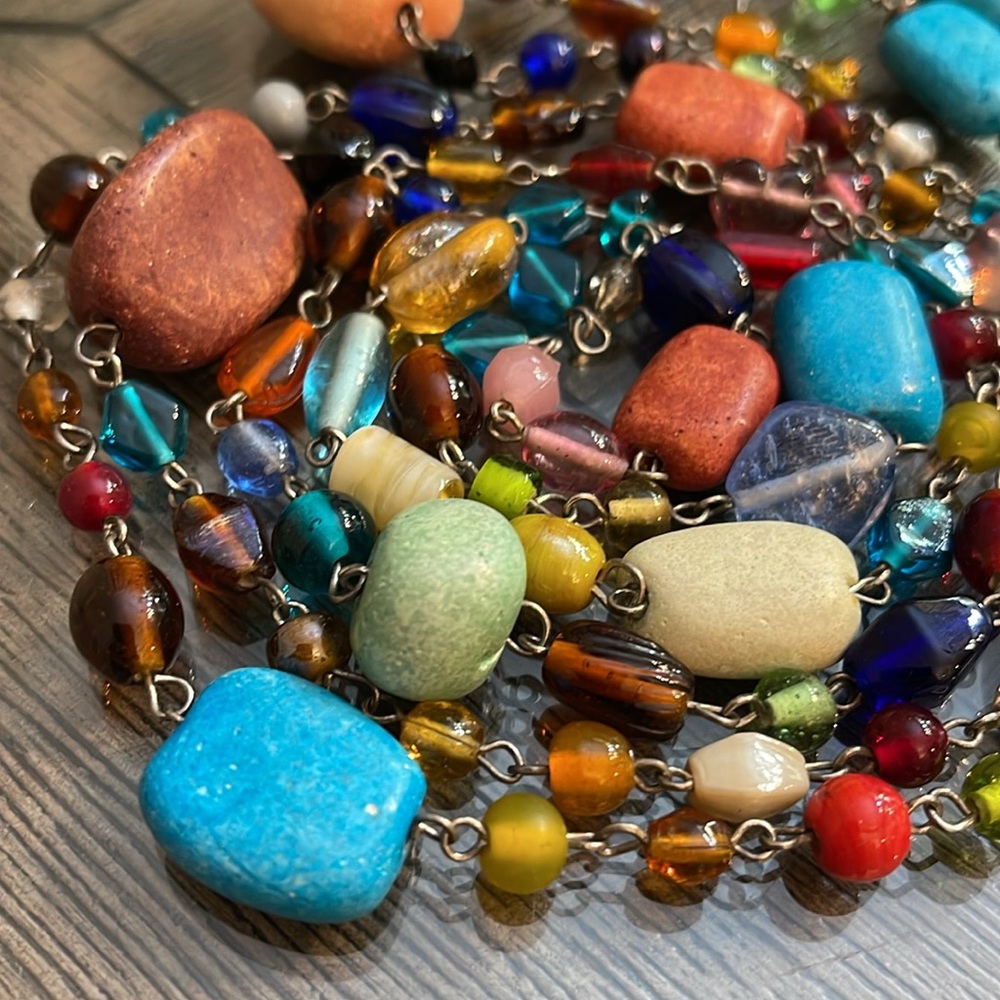 Multi Colored Glass and Dyed Stone Beaded Necklace and Earring Set - Picture 7 of 15